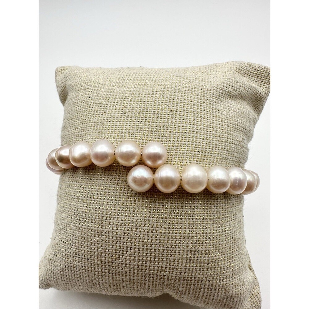 7mm Freshwater Pearl By Pass Bead Bracelet Memory Wire